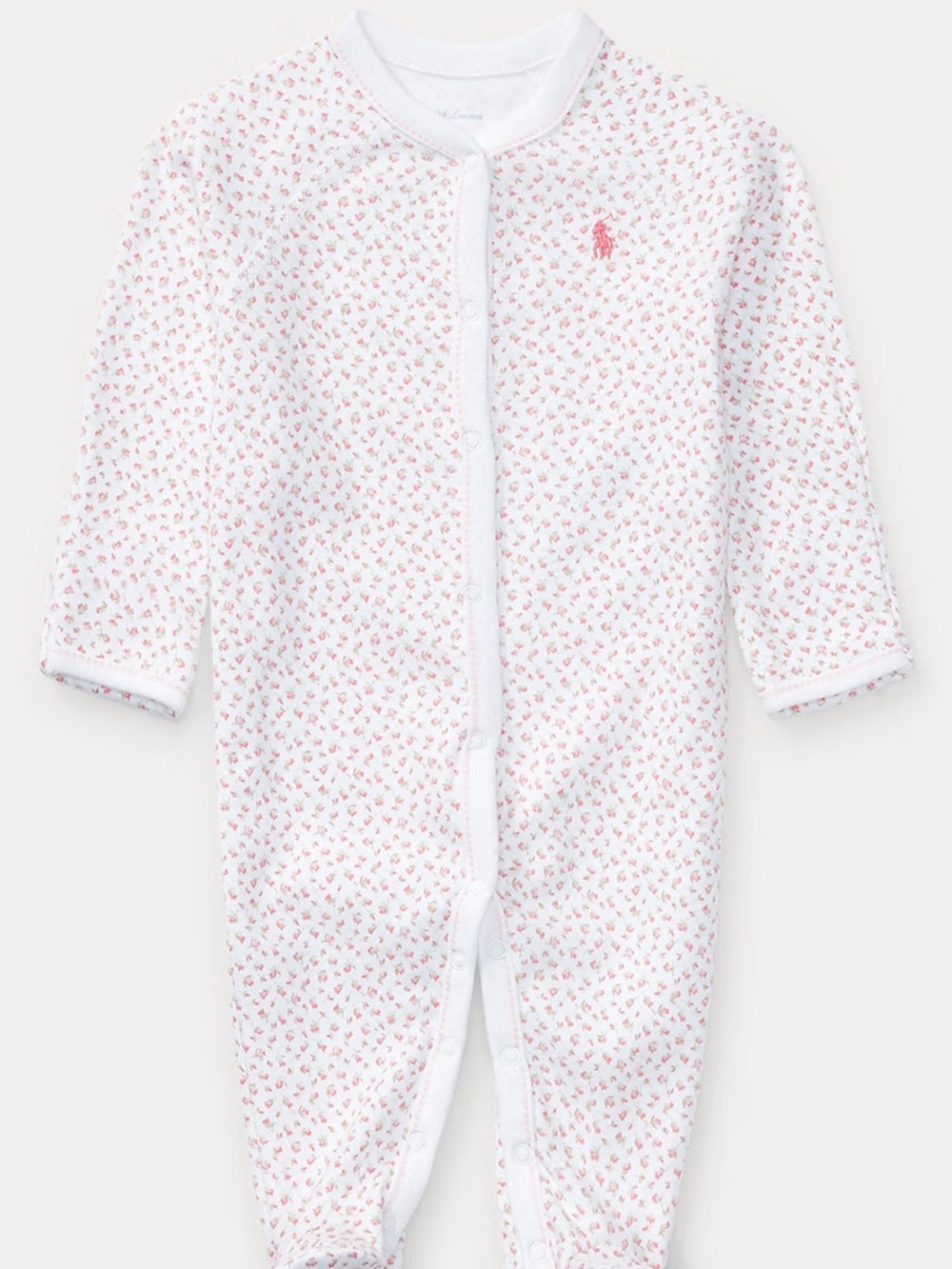 Ralph Lauren Baby Floral Cotton Footed Coverall White and Pink 9M